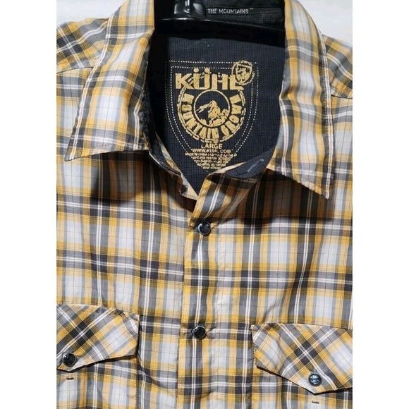 Kuhl Mens Shirt Medium M Button Up Short Sleeve Plaid Orange Outdoor - Picture 6 of 8